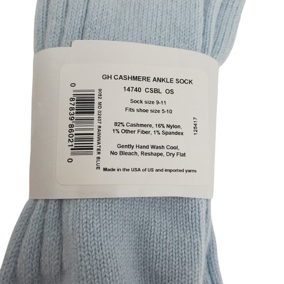 Soft Ribbed 82% Cashmere Ankle Socks 9-11 Warm Cozy Garnet Hill Rainwater Blue - Picture 5 of 7